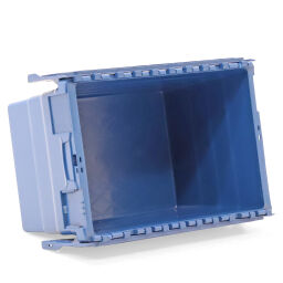 Stacking box plastic nestable and stackable provided with lid consisting of two parts used Material:  HDPE.  L: 600, W: 400, H: 365 (mm). Article code: 98-6465GB