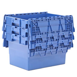 Stacking box plastic nestable and stackable provided with lid consisting of two parts used Material:  HDPE.  L: 600, W: 400, H: 365 (mm). Article code: 98-6465GB
