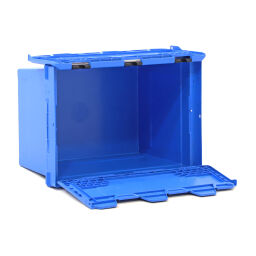 Stacking box plastic distribution bins provided with lid consisting of two parts