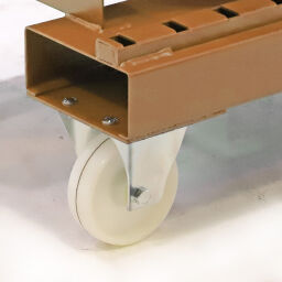 Automatic tilting container on wheels standard