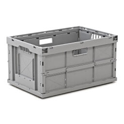 Stacking box plastic stackable and foldable all walls closed + open handles