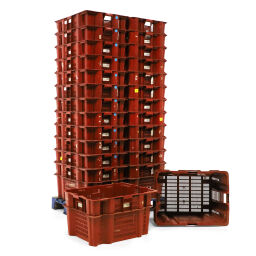 Stacking box plastic nestable and stackable walls + floor perforated