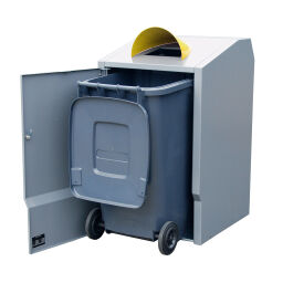 Minicontainer afval en reiniging ombouw voor 240 liter afvalcontainers  met inwerpopening incl. dak