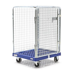 Roll conteneur de sécurité caisson à roulettes antivol fond en plastique avec barrières à emboîter