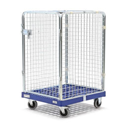 Roll conteneur de sécurité caisson à roulettes antivol fond en plastique avec barrières à emboîter