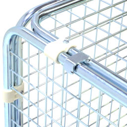 Roll conteneur de sécurité caisson à roulettes antivol fond en plastique avec barrières à emboîter