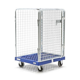 Roll conteneur de sécurité caisson à roulettes antivol fond en plastique avec barrières à emboîter