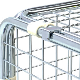 Roll conteneur de sécurité caisson à roulettes antivol fond en plastique avec barrières à emboîter