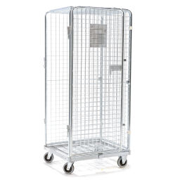Roll conteneur de sécurité caisson à roulettes antivol fond en acier avec barrières à emboîter