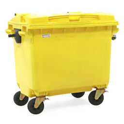 Waste container waste and cleaning suitable for admission through din adapter with hinging lid
