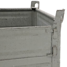 Stacking box steel fixed construction stackable 1 flap at 1 long side