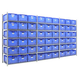 Kombi-Set: Fachbodenregal mit 54 gebrauchten Stapelboxen 600x400x270 mm