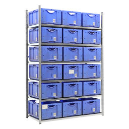 Stacking box plastic combination kit shelving rack including 18 stacking boxes