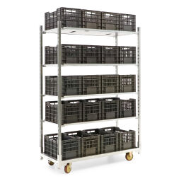 Shelved trollyes warehouse trolley flower cart / danish cart incl. 20 stacking crates