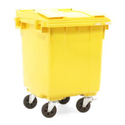 Waste container waste and cleaning suitable for admission through kam adapter with hinging lid