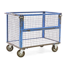 Box carts warehouse trolley wire mesh wall trolley 1 flap at 1 long side