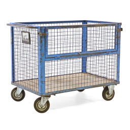 Box carts warehouse trolley wire mesh wall trolley 1 flap at 1 long side