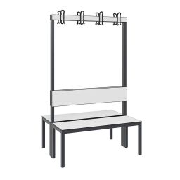 Banc vestiaire avec vêtements crochets, côté double