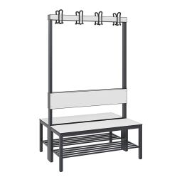 Banc vestiaire avec vêtements crochets et porte-chaussures, côté double