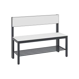 Cloakroom bench with backrest and shoe rack, single sided 
