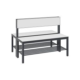 Cloakroom bench with backrest and shoe rack, double-sided 