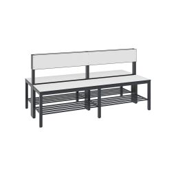 Cloakroom bench with backrest and shoe rack, double-sided 