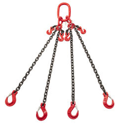 Anschlagkette 4-Sprung mit Klappe und Rückhaltehaken, Ø 8 mm, 3000 kg 