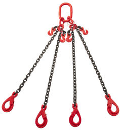 Lifting chain 4-jump with safety and retaining hooks, Ø 8 mm, 3000 kg