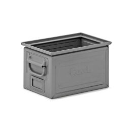 Storage bin steel pallet tender falling grips at the short sides