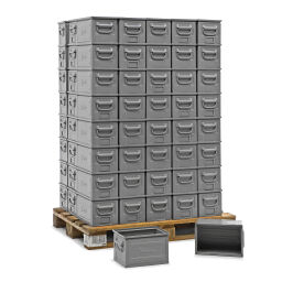 Storage bin steel pallet tender falling grips at the short sides