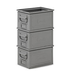 Storage bin steel pallet tender falling grips at the short sides